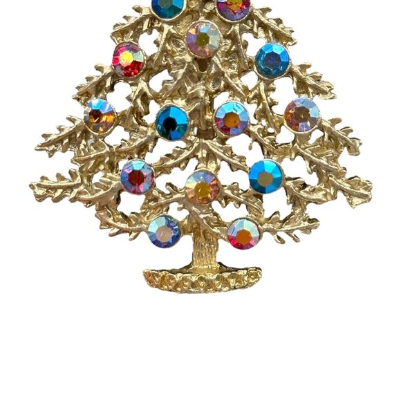 Christmas Tree Brooch Silver Tone Multicolor Rhinestones Jewelry Costume Fashion - Picture 7 of 12